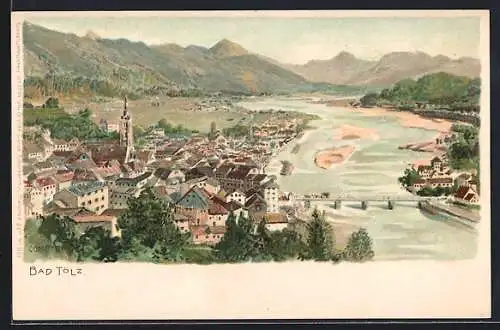 Künstler-Lithographie Edward Harrison Compton: Bad Tölz, Gesamtansicht