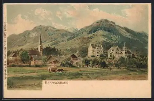 Künstler-Lithographie Edward Harrison Compton: Brannenburg, Ortsansicht