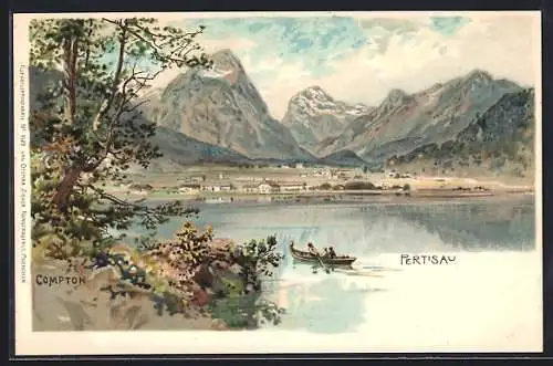 Künstler-AK Edward Theodore Compton: Pertisau, Gesamtansicht mit Bergpanorama