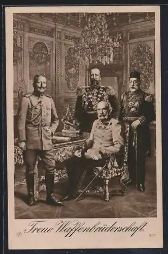 AK Kaiser Franz Josef I. von Österreich & Sultan Mohamed v. d. Türkei mit Waffenbrüdern