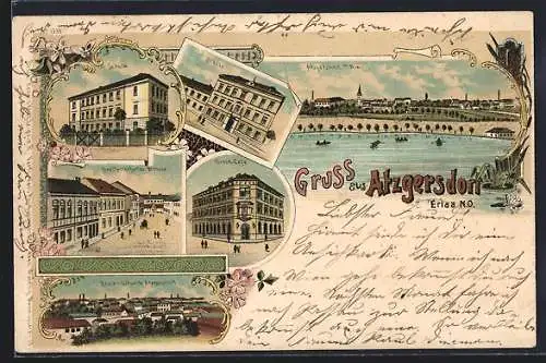 Lithographie Wien-Atzgersdorf, Grand Café, Breitenfurter Strasse, Schule