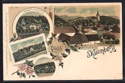 Lithographie Kaumberg, Hedwig-Villa-Josefinenheim, Villa Schindler, Villa Schult, Ortsansicht