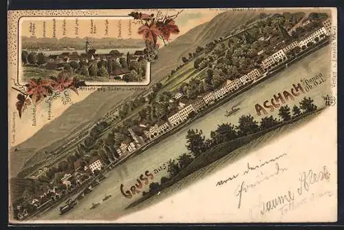 Lithographie Aschach a. Donau, Panorama