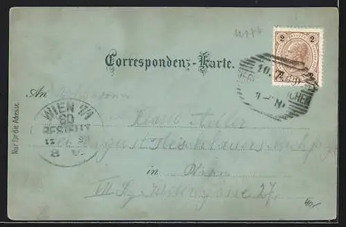 Mondschein-Lithographie Kronstein b. Rekawinkel, Haubner`s Gasthaus mit Salon und Gartenwirtschaft