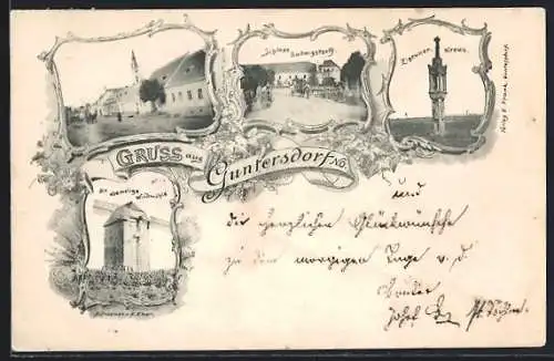 AK Guntersdorf /N. O., Windmühle, Schloss Ludwigstorff, Zigeunerkreuz