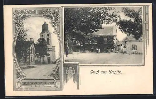 AK Urspitz, Strassenpartie mit Kirche