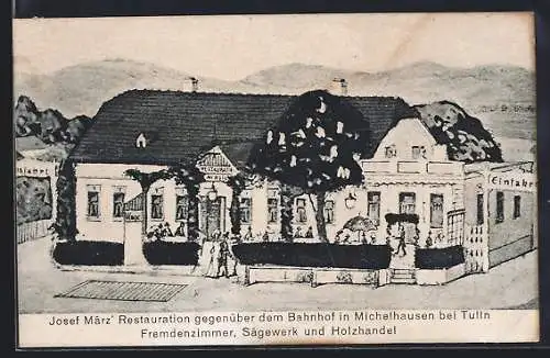 Künstler-AK Michelhausen bei Tulln, Josef März` Restaurant