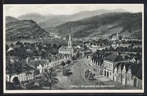 AK Mannersdorf an der Rabnitz, Liebing, Ortsansicht mit Kirche, Blick nach Rattersdorf