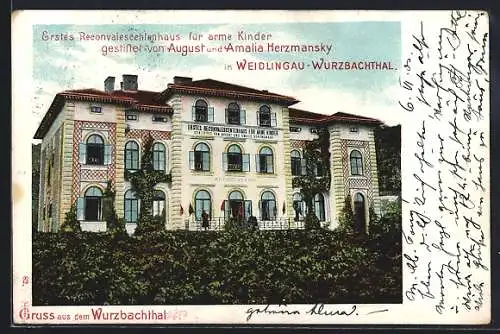 AK Weidlingau-Wurzbachthal, Reconvalescentenhaus für arme Kinder v. August und Amalia Herzmansky