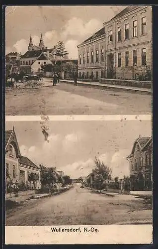 AK Wullersdorf /N.-Oe., Strassenpartie mit einer Pferdekutsche