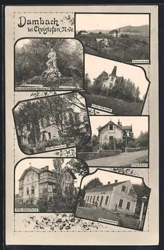 AK Neulengbach, Dambach, Restaurant, Villa Albrecht, Deutschmeister-Denkmal