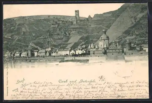 AK Caub, Panorama mit Pfalz und Gutenfels