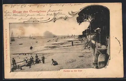 AK Hamburg-Oevelgönne, Strandpartie an der Elbe