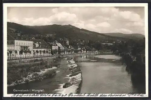 AK Gernsbach, Murgtalpromenade mit Murgpartie