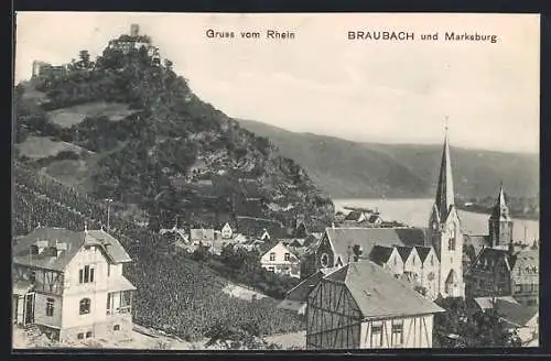 AK Braubach, Ortsansicht mit Marksburg