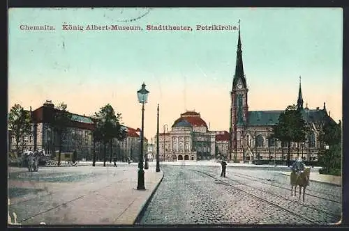 AK Chemnitz, König Albert-Museum, Stadttheater, Petrikirche