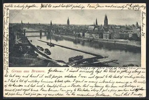 AK Bremen, Panorama mit Hafen