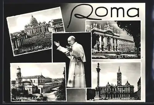 AK Roma, Pius XII., Piazza S. Pietro, Basilica di S. Paolo, Basilica di S. Giovanni, Basilica di S. Maria Maggiore