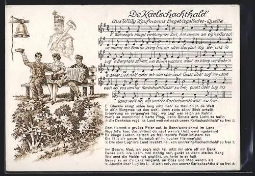 AK De Karlschachthald, Lied mit Noten, Bergleute, Feierabendszene