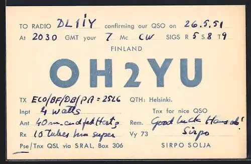 AK Helsinki, Radio DL1iY, Station OH2YU