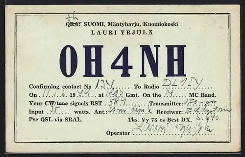 AK Mäntyharju, Kuomiokoski, Radio DL1iY, Station OH4NH