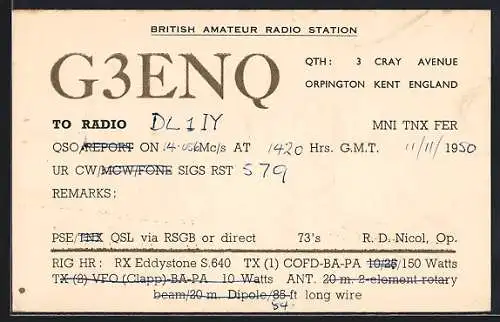 AK Kent in England, Radio DL1iY, Station G3ENQ