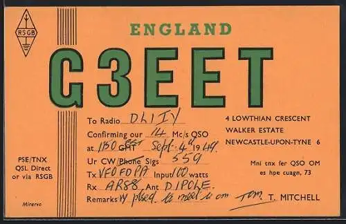 AK Newcastle in England, Radio DL1iY, Station G3EET