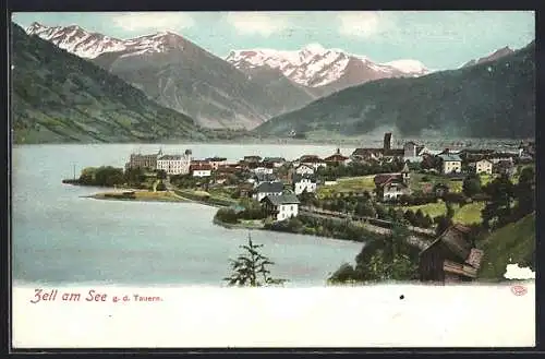 AK Zell am See, Ortsansicht am See gegen d. Tauern