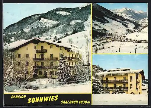 AK Saalbach, Pension Sonnwies und Ortsansicht