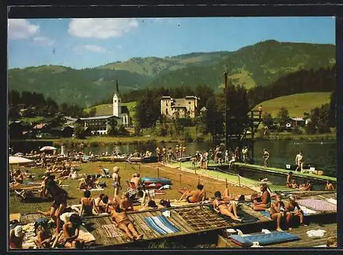 AK Goldegg /Salzburg, Ortsansicht mit Freibad