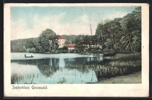 AK Berlin-Grunewald, Blick über den See auf das Jagdschloss Grunewald