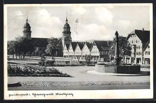 AK Freudenstadt i. Schwarzwald, Marktplatz mit Brunnen