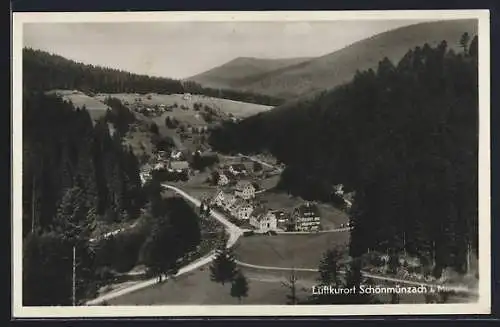 AK Schönmünzach, Blick über die Ortschaft vom Berg aus