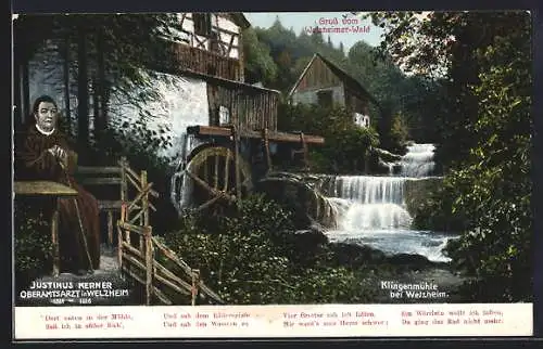 AK Welzheim, Klingenmühle im Welzheimer Wald mit Oberamtsarzt Justinus Kerner