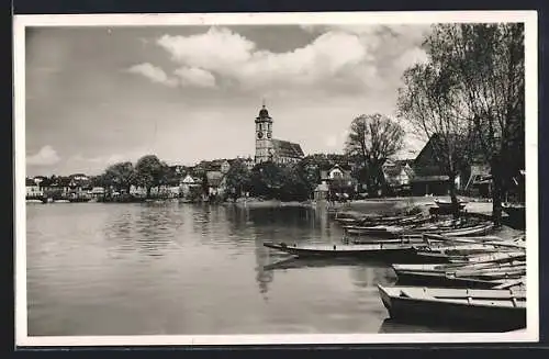 AK Nürtingen a. N., Uferpartie mit Kirche und Booten