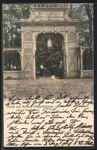 AK Berlin-Schlachtensee, Eingang zum Restaurant Schloss Schlachtensee v. Georg Stegemann