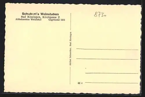 AK Bad Kissingen, Schubert`s Weinstuben, Speisezimmer, Kirchgasse 2