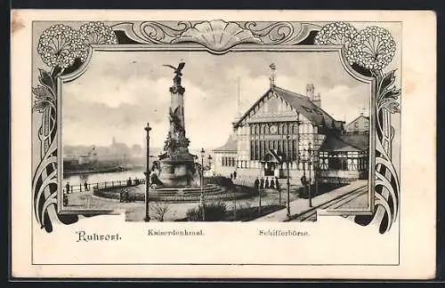 AK Ruhrort, Kaiserdenkmal und Schifferbörse