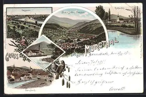 Lithographie Gaggenau, Murgthal, Rothenfels & Weisenbach