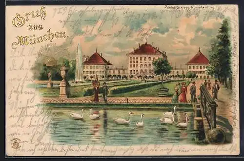 Lithographie München, Königliches Schloss Nymphenburg