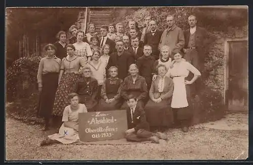 Foto-AK Oberölkofen 1923, Gruppenbild zum Abschied