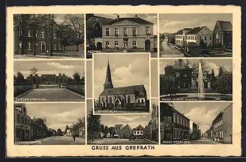 AK Grefrath, Pfarrkirche, Rathaus, Krankenhaus, Strasse