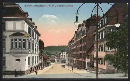 AK Schwenningen a. N., Bahnhofstrasse mit Anwohnern