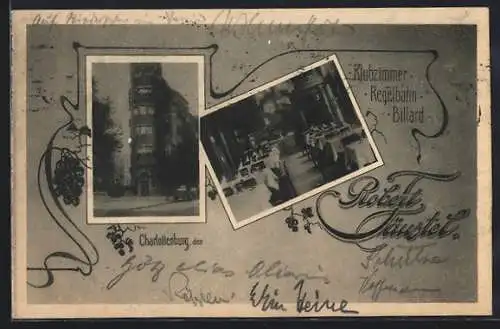 AK Berlin-Charlottenburg, Gasthaus mit Kegelbahn und Billard
