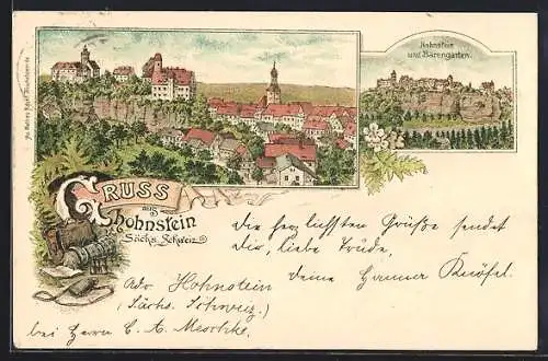 Lithographie Hohnstein /Sächs. Schweiz, Hohnstein und Bärengarten