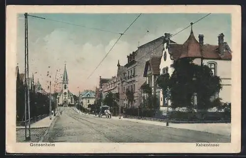 AK Gonsenheim, Partie in der Kaiserstrasse mit Blick zur Kirche