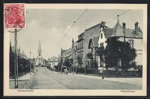 AK Gonsenheim, Partie in der Kaiserstrasse mit Blick zur Kirche