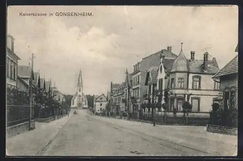 AK Gonsenheim, Kaiserstrasse mit Kirche