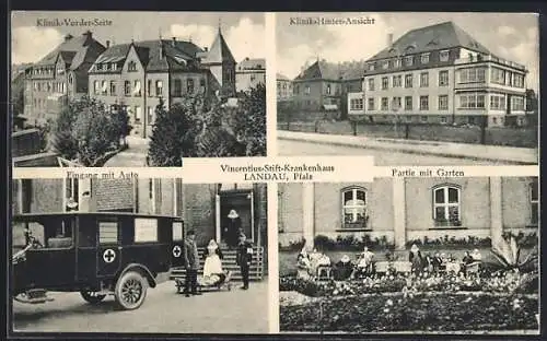 AK Landau /Pfalz, Klinik Vorder- und Hinterseite, Eingang und Garten