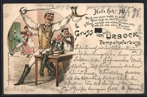 Lithographie Berlin-Kreuzberg, Gasthaus Urbock Tempelhoferberg, Betrunkene Besucher